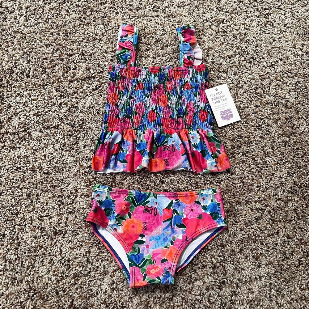 Poppy Kids Co Floral Peplum Swim Suit Size 18-24 Months NWT